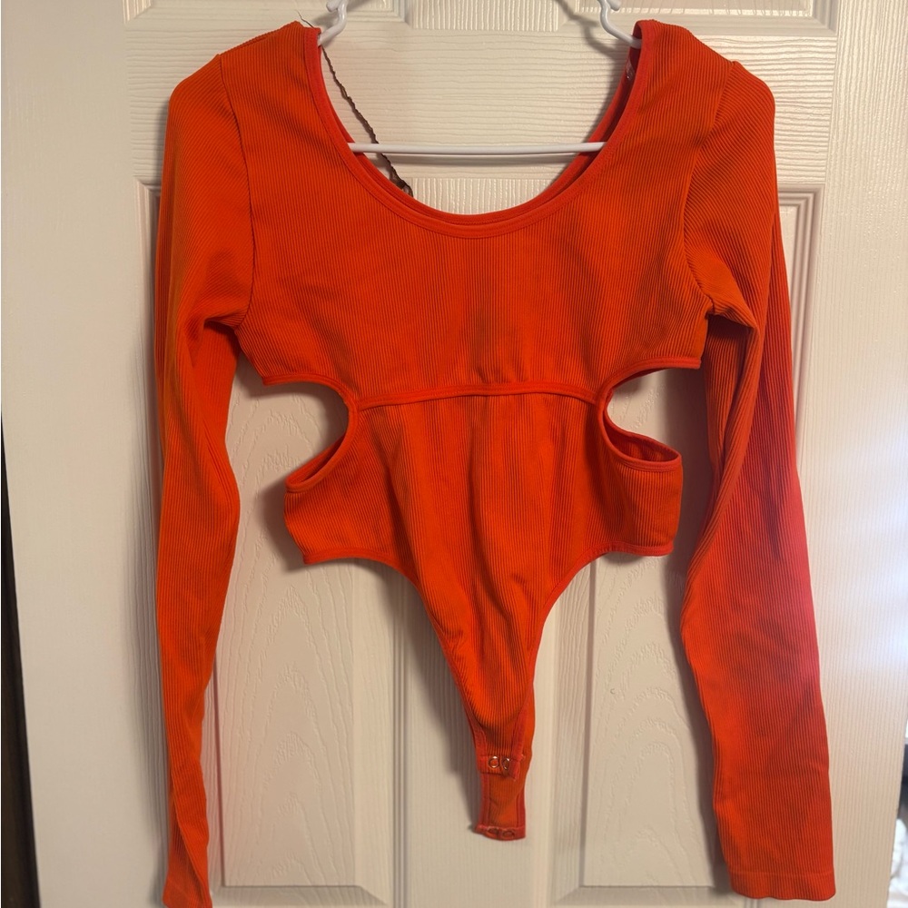 Vibrant Orange Cutout Bodysuit